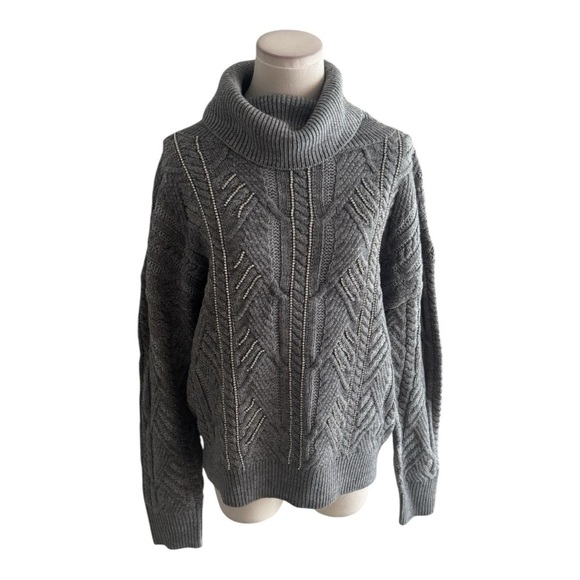 Ramy Brook Annabelle Embellished
Turtleneck Sweater Gray Cowl Neck Crystals M - Picture 4 of 10